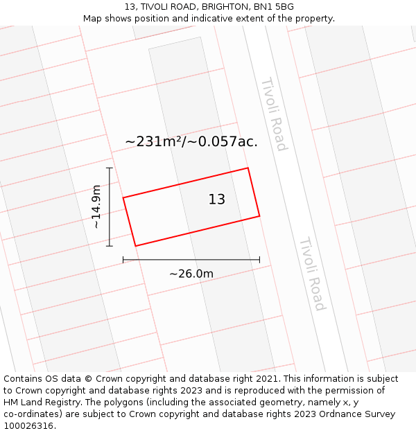 13, TIVOLI ROAD, BRIGHTON, BN1 5BG: Plot and title map