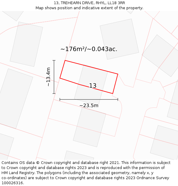 13, TREHEARN DRIVE, RHYL, LL18 3RR: Plot and title map