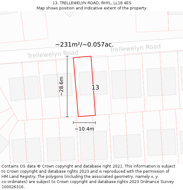 13, TRELLEWELYN ROAD, RHYL, LL18 4ES: Plot and title map