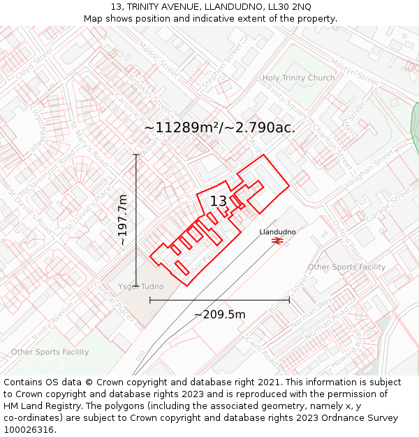 13, TRINITY AVENUE, LLANDUDNO, LL30 2NQ: Plot and title map