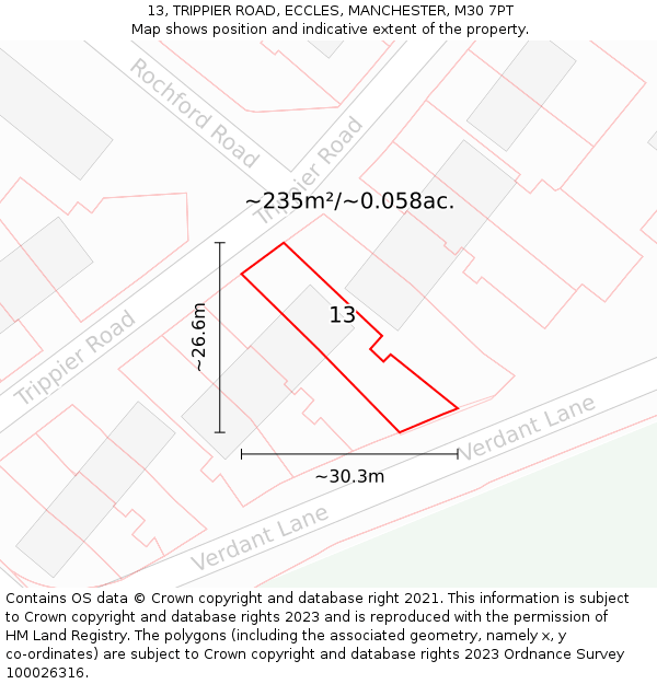 13, TRIPPIER ROAD, ECCLES, MANCHESTER, M30 7PT: Plot and title map