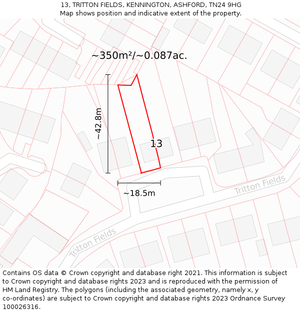 13, TRITTON FIELDS, KENNINGTON, ASHFORD, TN24 9HG: Plot and title map