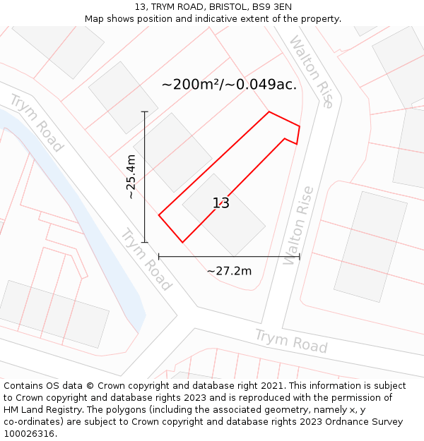 13, TRYM ROAD, BRISTOL, BS9 3EN: Plot and title map