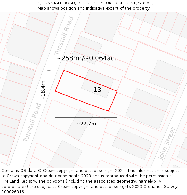 13, TUNSTALL ROAD, BIDDULPH, STOKE-ON-TRENT, ST8 6HJ: Plot and title map