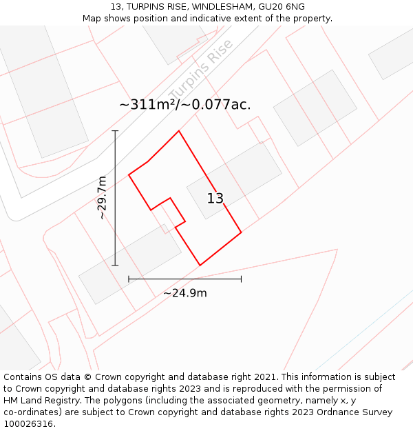 13, TURPINS RISE, WINDLESHAM, GU20 6NG: Plot and title map