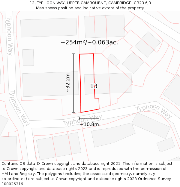 13, TYPHOON WAY, UPPER CAMBOURNE, CAMBRIDGE, CB23 6JR: Plot and title map