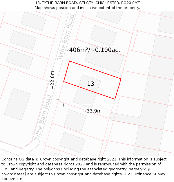 13, TYTHE BARN ROAD, SELSEY, CHICHESTER, PO20 0AZ: Plot and title map