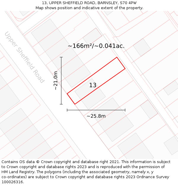 13, UPPER SHEFFIELD ROAD, BARNSLEY, S70 4PW: Plot and title map