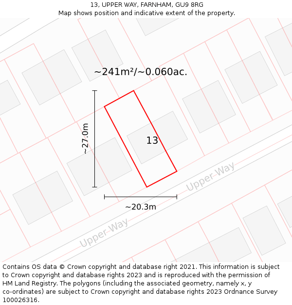 13, UPPER WAY, FARNHAM, GU9 8RG: Plot and title map