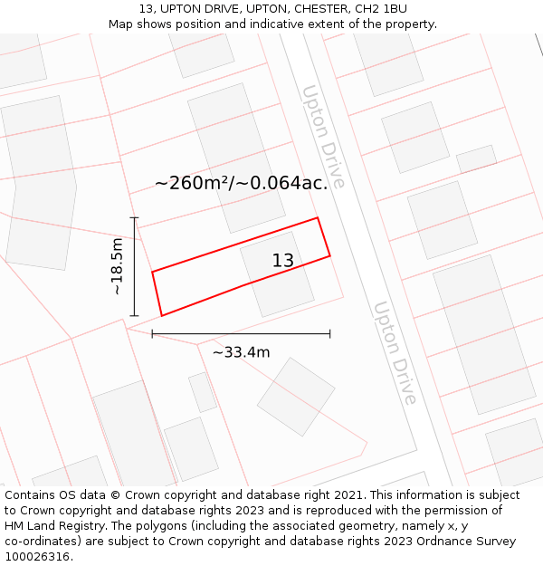 13, UPTON DRIVE, UPTON, CHESTER, CH2 1BU: Plot and title map