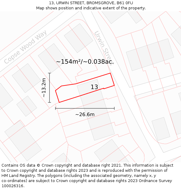 13, URWIN STREET, BROMSGROVE, B61 0FU: Plot and title map