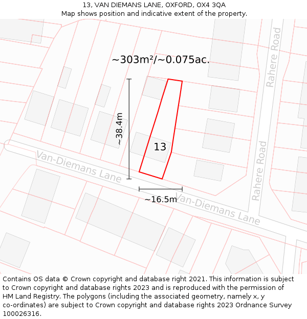 13, VAN DIEMANS LANE, OXFORD, OX4 3QA: Plot and title map