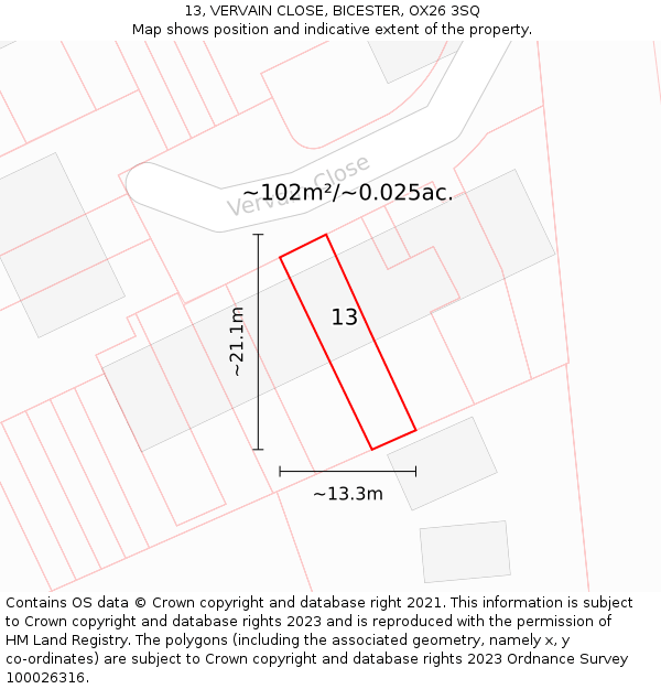 13, VERVAIN CLOSE, BICESTER, OX26 3SQ: Plot and title map