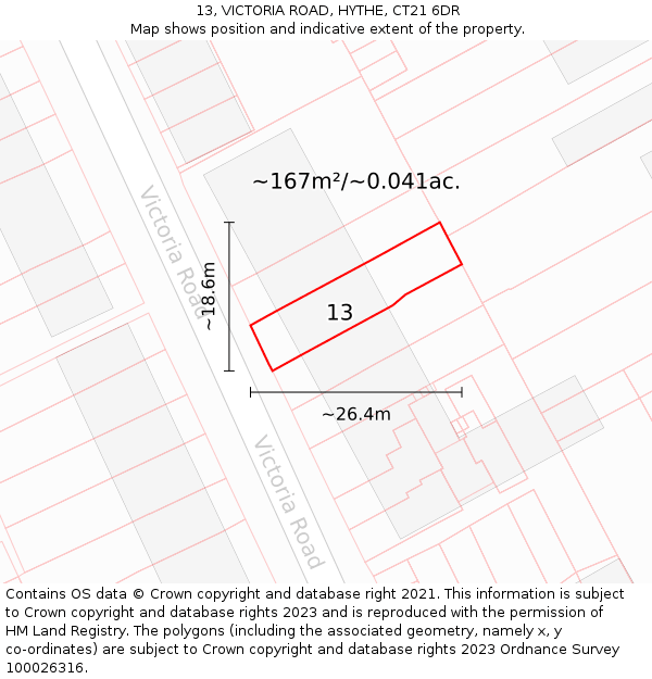 13, VICTORIA ROAD, HYTHE, CT21 6DR: Plot and title map