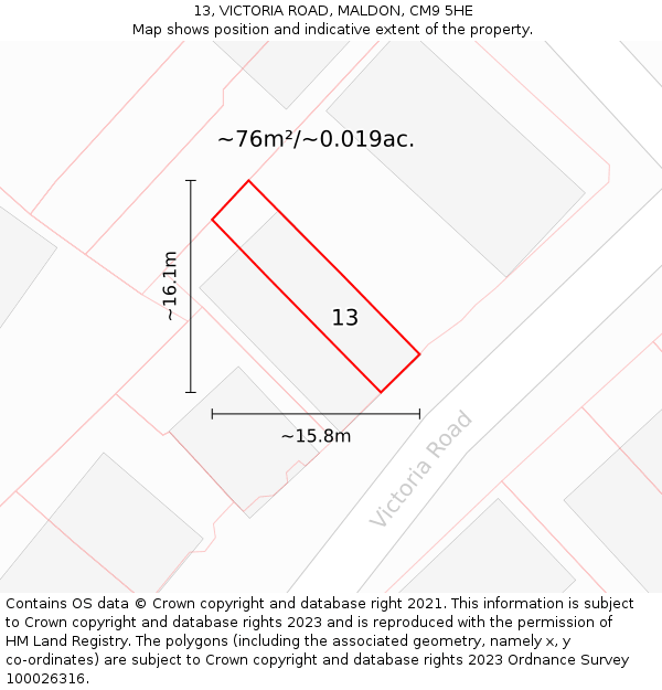 13, VICTORIA ROAD, MALDON, CM9 5HE: Plot and title map