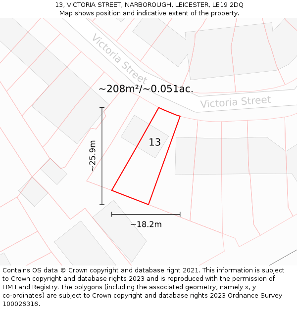 13, VICTORIA STREET, NARBOROUGH, LEICESTER, LE19 2DQ: Plot and title map