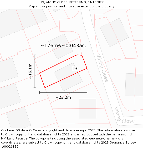 13, VIKING CLOSE, KETTERING, NN16 9BZ: Plot and title map