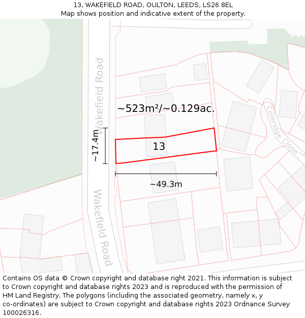 13, WAKEFIELD ROAD, OULTON, LEEDS, LS26 8EL: Plot and title map