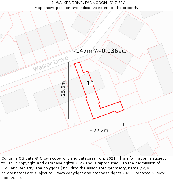 13, WALKER DRIVE, FARINGDON, SN7 7FY: Plot and title map