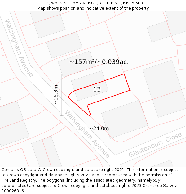 13, WALSINGHAM AVENUE, KETTERING, NN15 5ER: Plot and title map