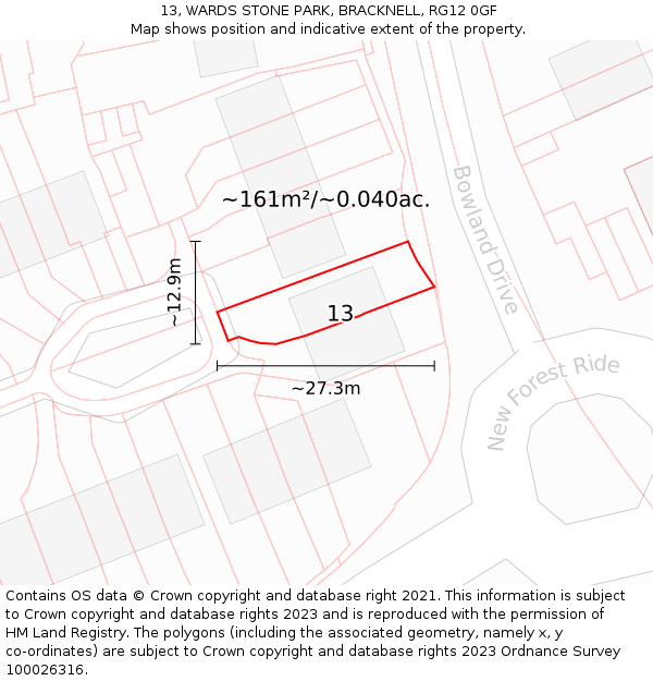 13, WARDS STONE PARK, BRACKNELL, RG12 0GF: Plot and title map