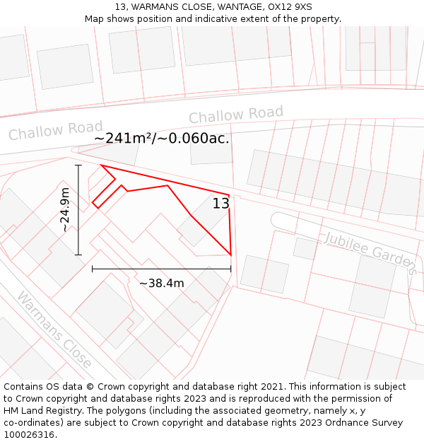 13, WARMANS CLOSE, WANTAGE, OX12 9XS: Plot and title map