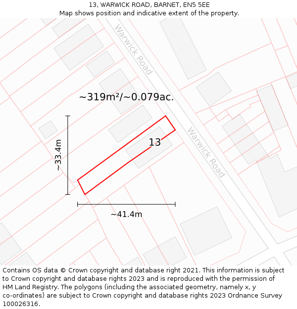 13, WARWICK ROAD, BARNET, EN5 5EE: Plot and title map