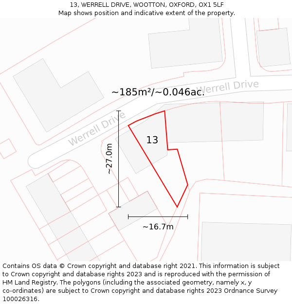 13, WERRELL DRIVE, WOOTTON, OXFORD, OX1 5LF: Plot and title map