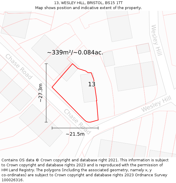 13, WESLEY HILL, BRISTOL, BS15 1TT: Plot and title map