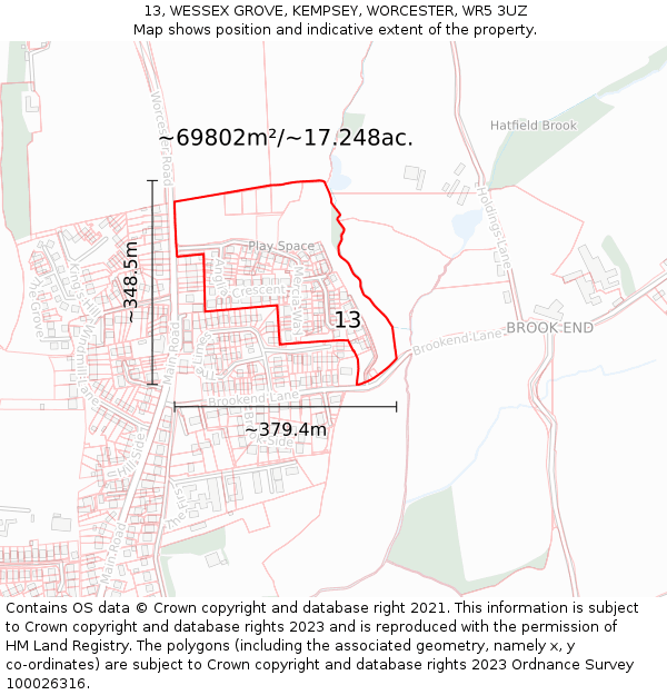 13, WESSEX GROVE, KEMPSEY, WORCESTER, WR5 3UZ: Plot and title map