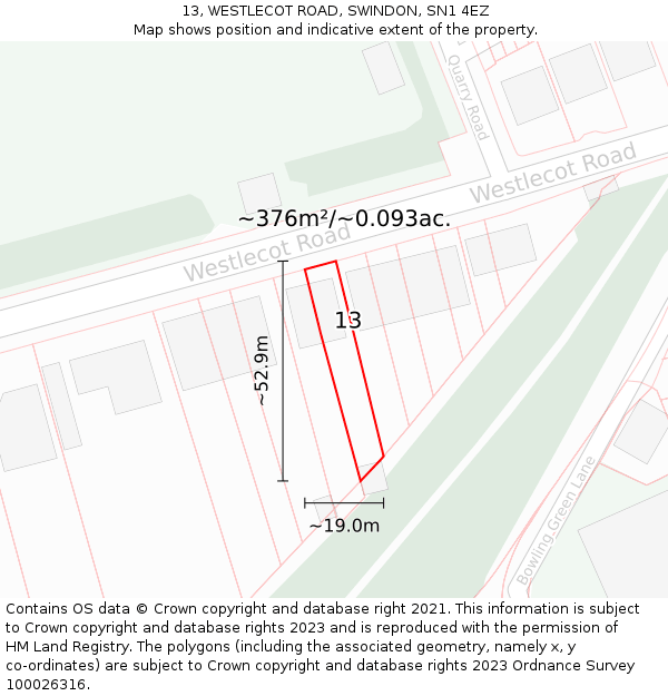 13, WESTLECOT ROAD, SWINDON, SN1 4EZ: Plot and title map