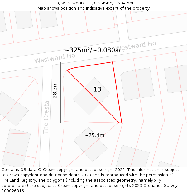 13, WESTWARD HO, GRIMSBY, DN34 5AF: Plot and title map