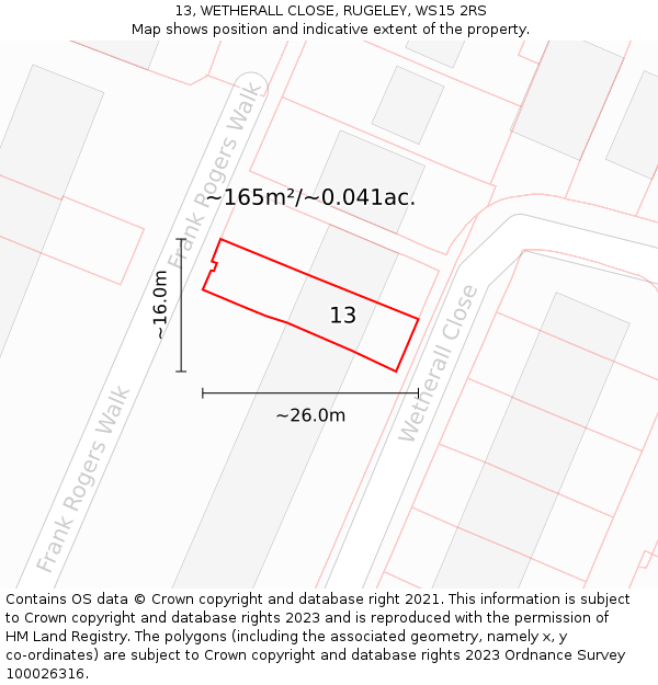 13, WETHERALL CLOSE, RUGELEY, WS15 2RS: Plot and title map