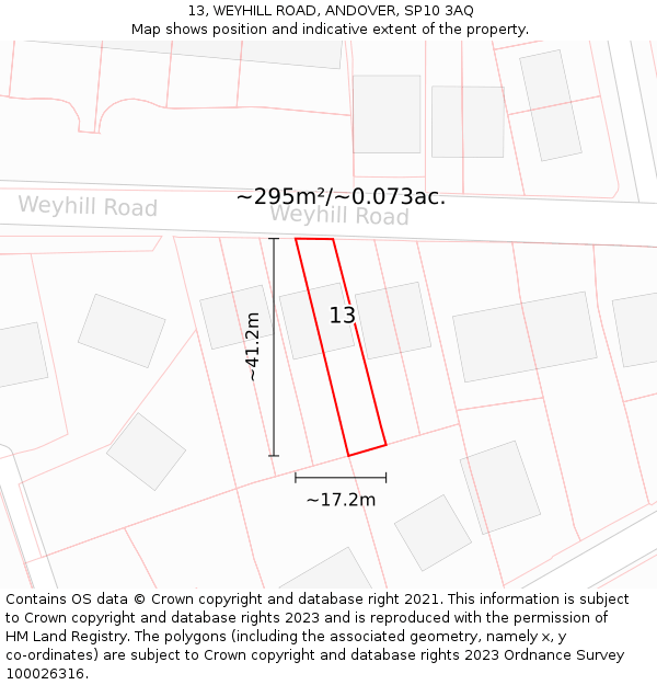 13, WEYHILL ROAD, ANDOVER, SP10 3AQ: Plot and title map