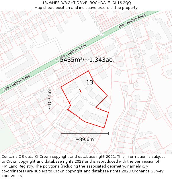 13, WHEELWRIGHT DRIVE, ROCHDALE, OL16 2QQ: Plot and title map
