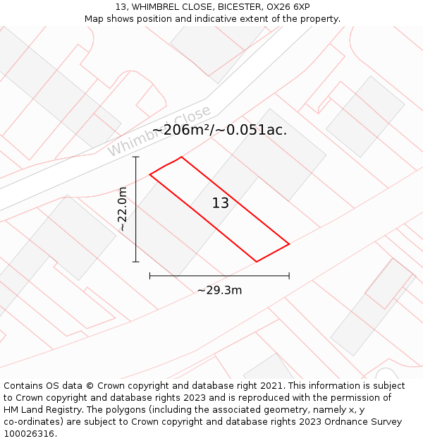 13, WHIMBREL CLOSE, BICESTER, OX26 6XP: Plot and title map