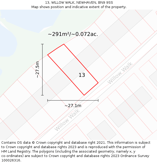 13, WILLOW WALK, NEWHAVEN, BN9 9SS: Plot and title map