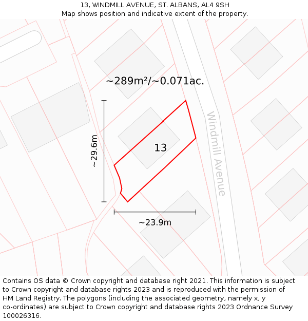 13, WINDMILL AVENUE, ST. ALBANS, AL4 9SH: Plot and title map