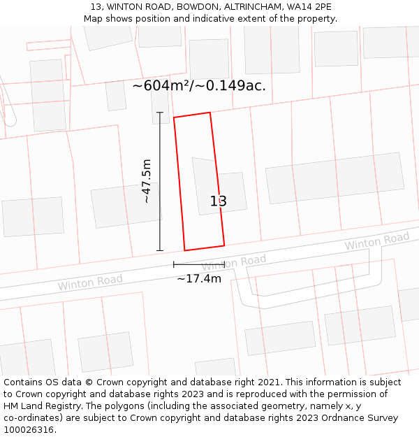 13, WINTON ROAD, BOWDON, ALTRINCHAM, WA14 2PE: Plot and title map