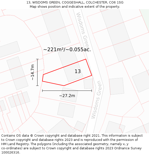 13, WISDOMS GREEN, COGGESHALL, COLCHESTER, CO6 1SG: Plot and title map