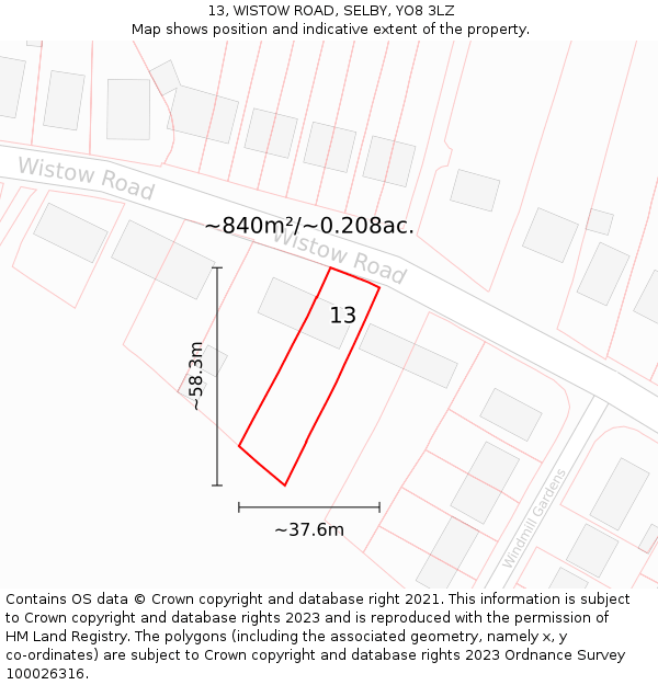 13, WISTOW ROAD, SELBY, YO8 3LZ: Plot and title map