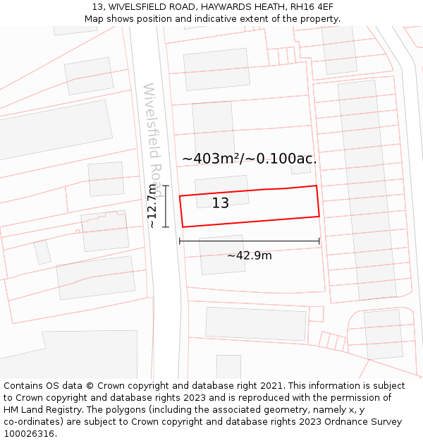 13, WIVELSFIELD ROAD, HAYWARDS HEATH, RH16 4EF: Plot and title map