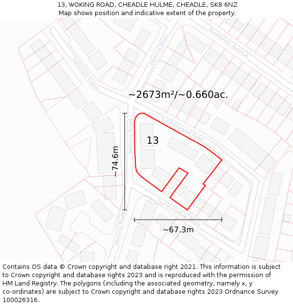 13, WOKING ROAD, CHEADLE HULME, CHEADLE, SK8 6NZ: Plot and title map