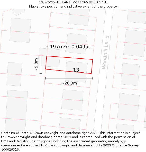 13, WOODHILL LANE, MORECAMBE, LA4 4NL: Plot and title map