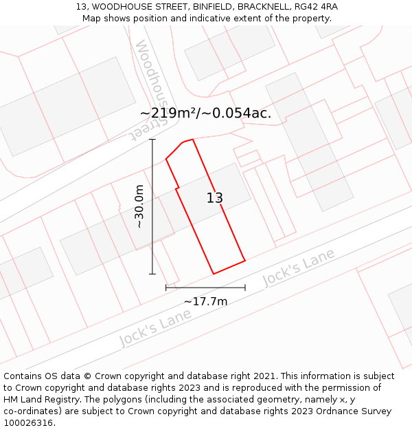13, WOODHOUSE STREET, BINFIELD, BRACKNELL, RG42 4RA: Plot and title map