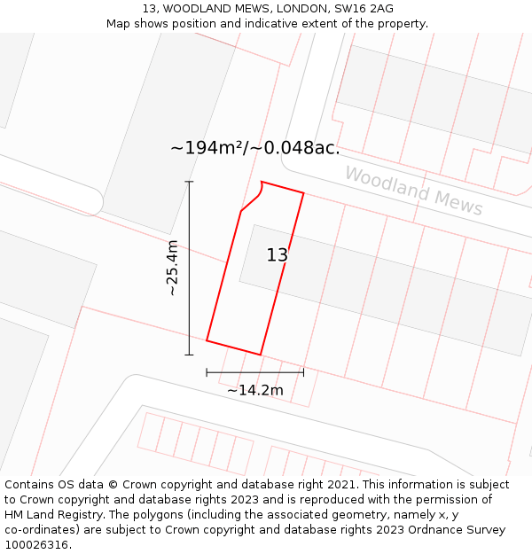 13, WOODLAND MEWS, LONDON, SW16 2AG: Plot and title map