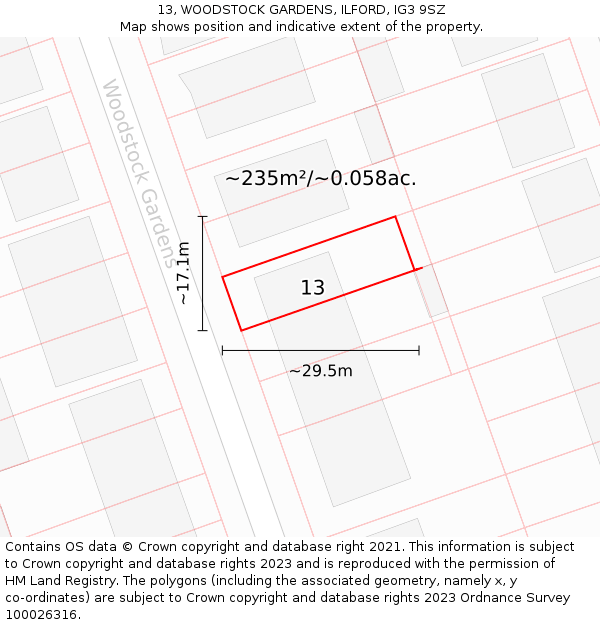 13, WOODSTOCK GARDENS, ILFORD, IG3 9SZ: Plot and title map