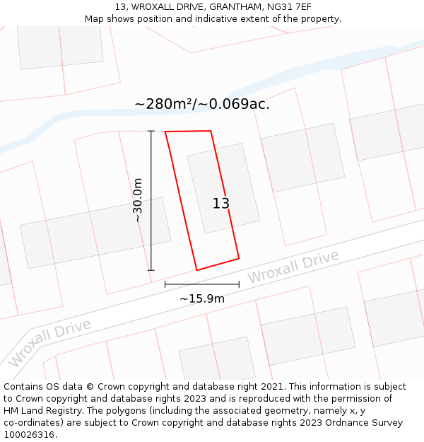 13, WROXALL DRIVE, GRANTHAM, NG31 7EF: Plot and title map