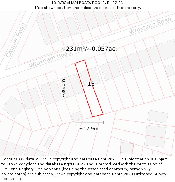 13, WROXHAM ROAD, POOLE, BH12 1NJ: Plot and title map