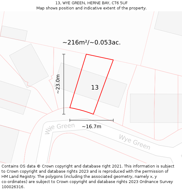 13, WYE GREEN, HERNE BAY, CT6 5UF: Plot and title map